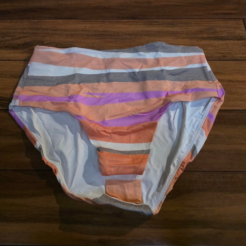 NWT prAna sunshade swim bikini bottom - orange white striped waves - small